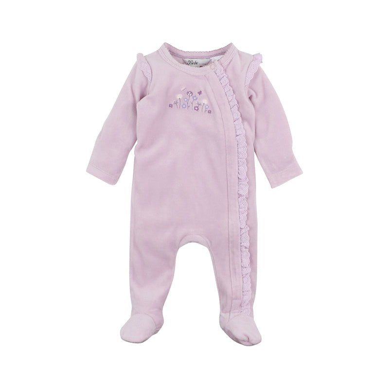 Bebe lucie velour zip onesie lilac in purple