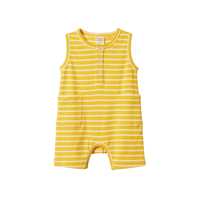 Nature Baby Sailor Camper suit Golden Yellow Sailor Stripe in Yellow
