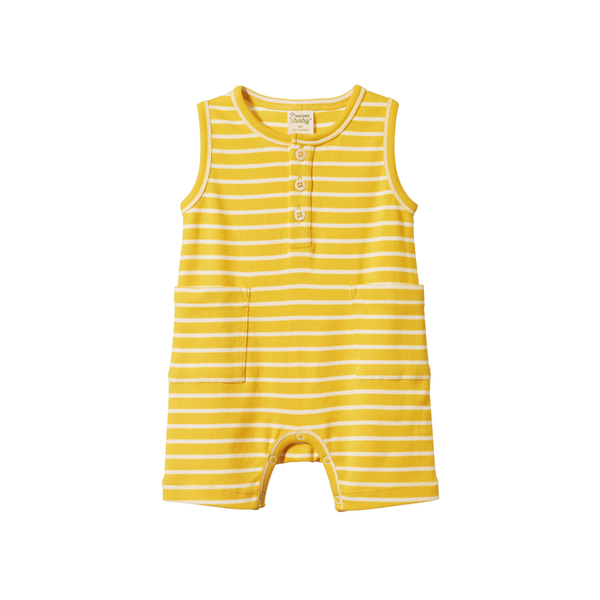 Nature Baby Sailor Camper suit Golden Yellow Sailor Stripe in Yellow