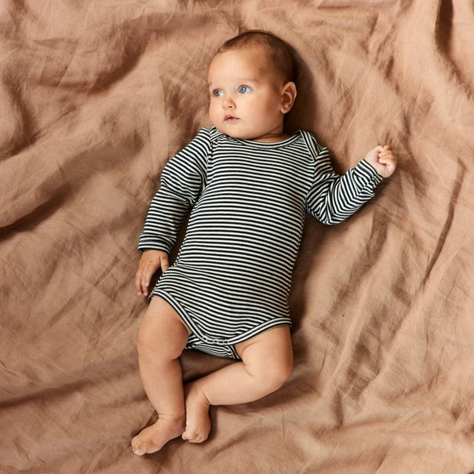 Nature Baby long sleeve Navy Stripe bodysuit