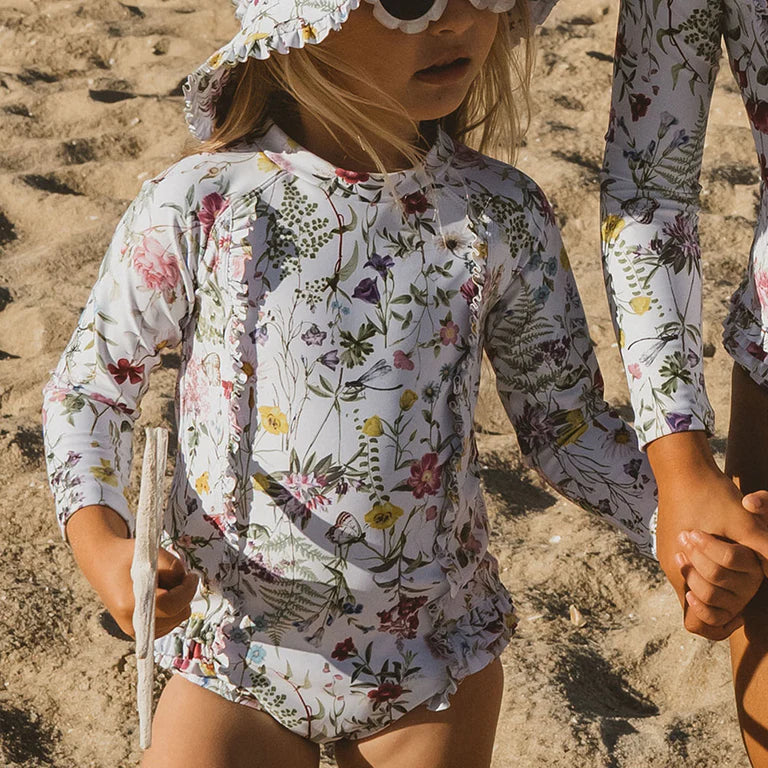 Bebe Eden LS Sunsuit swimwear in Eden print white