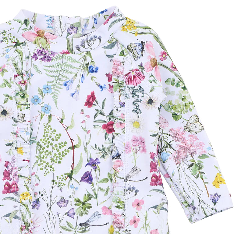 Bebe Eden LS Sunsuit swimwear in Eden print white