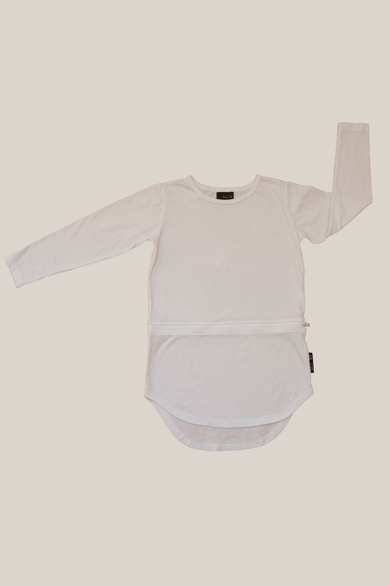 Lil Mr Zipper Conversion Long Sleeve Tee in white