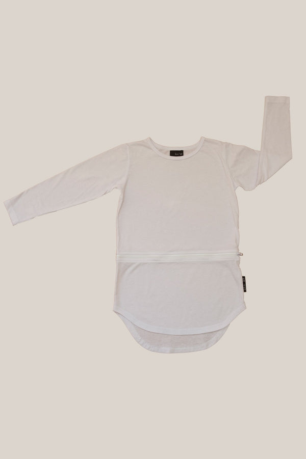 Zipper Conversion Long Sleeve Tee in white