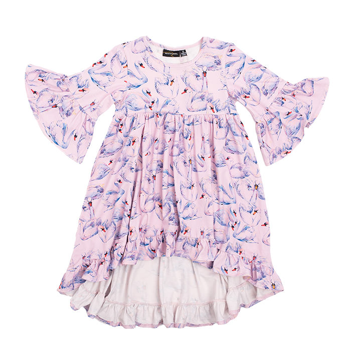 rock your kid and baby swans boho dress in pink cotton 