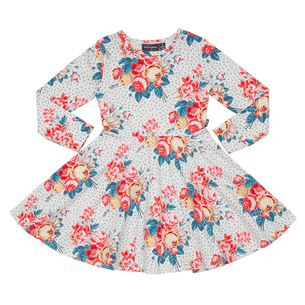 Rock Your Baby long sleeve antique chintz waisted dress in floral cotton jersey