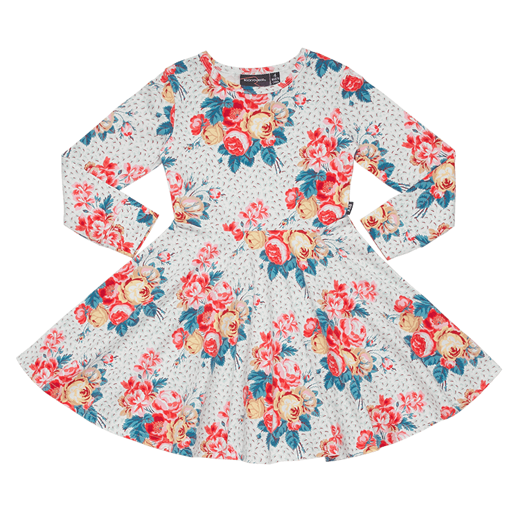 Rock Your Baby long sleeve antique chintz waisted dress in floral cotton jersey