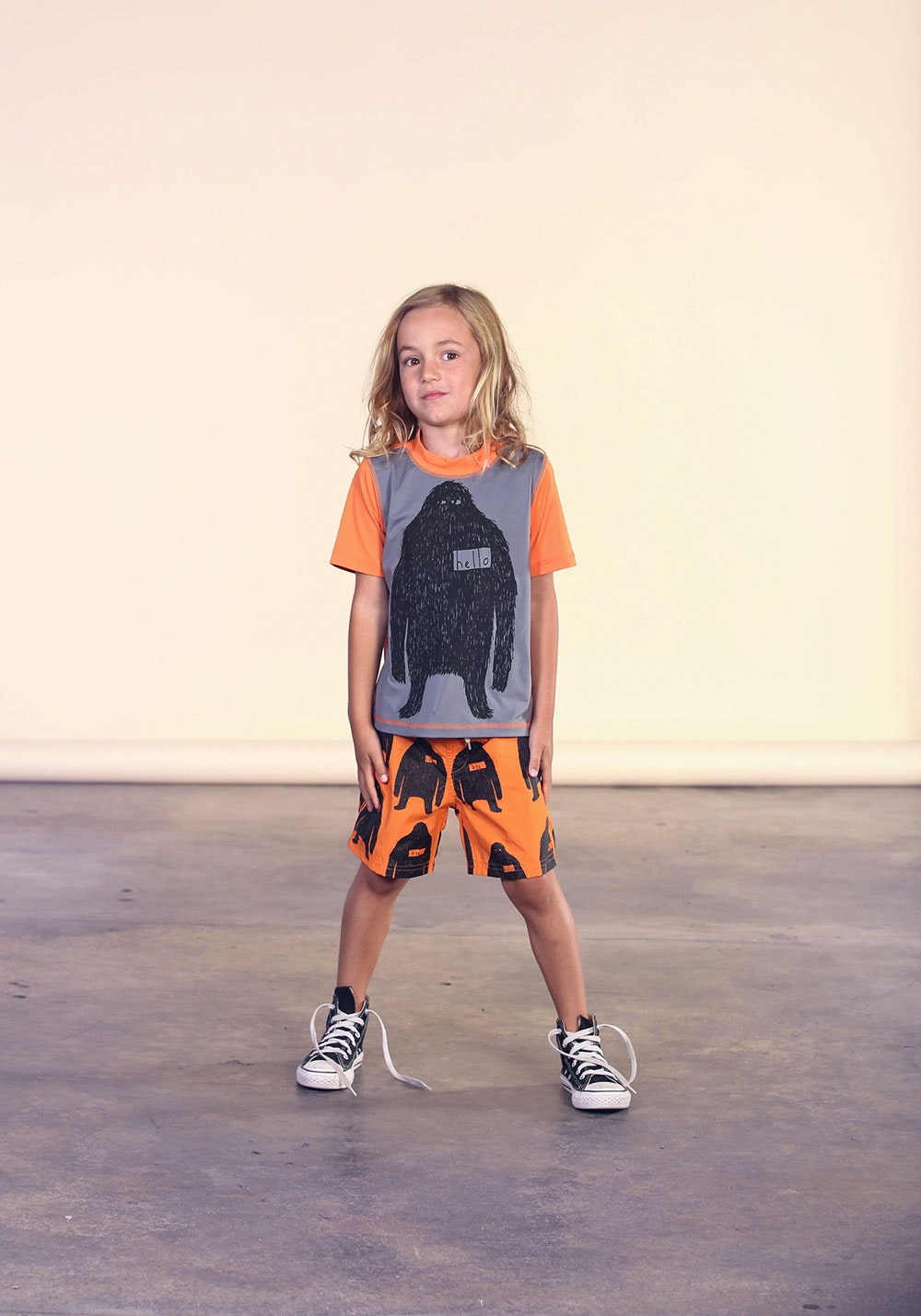 Minti Hello Monsters Beach Boardies in multi colour print